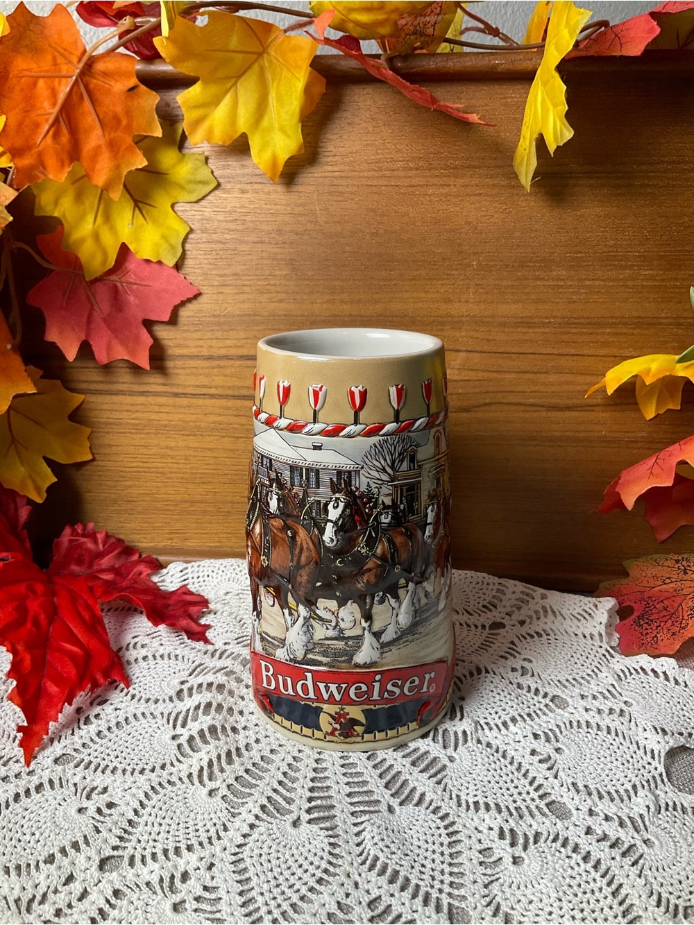 Vintage 1986 Budweiser Clydesdales B Series Holiday Beer Stein Ceramarte